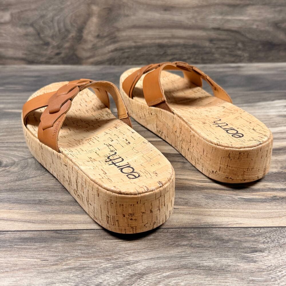 NIB Earth Scotti 8.5M Wedge Platform Comfort Leather Slide Sandals Dark Natural - Picture 7 of 12